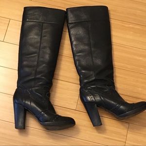 Michael Kors Black Leather Pull On High Heel Boots